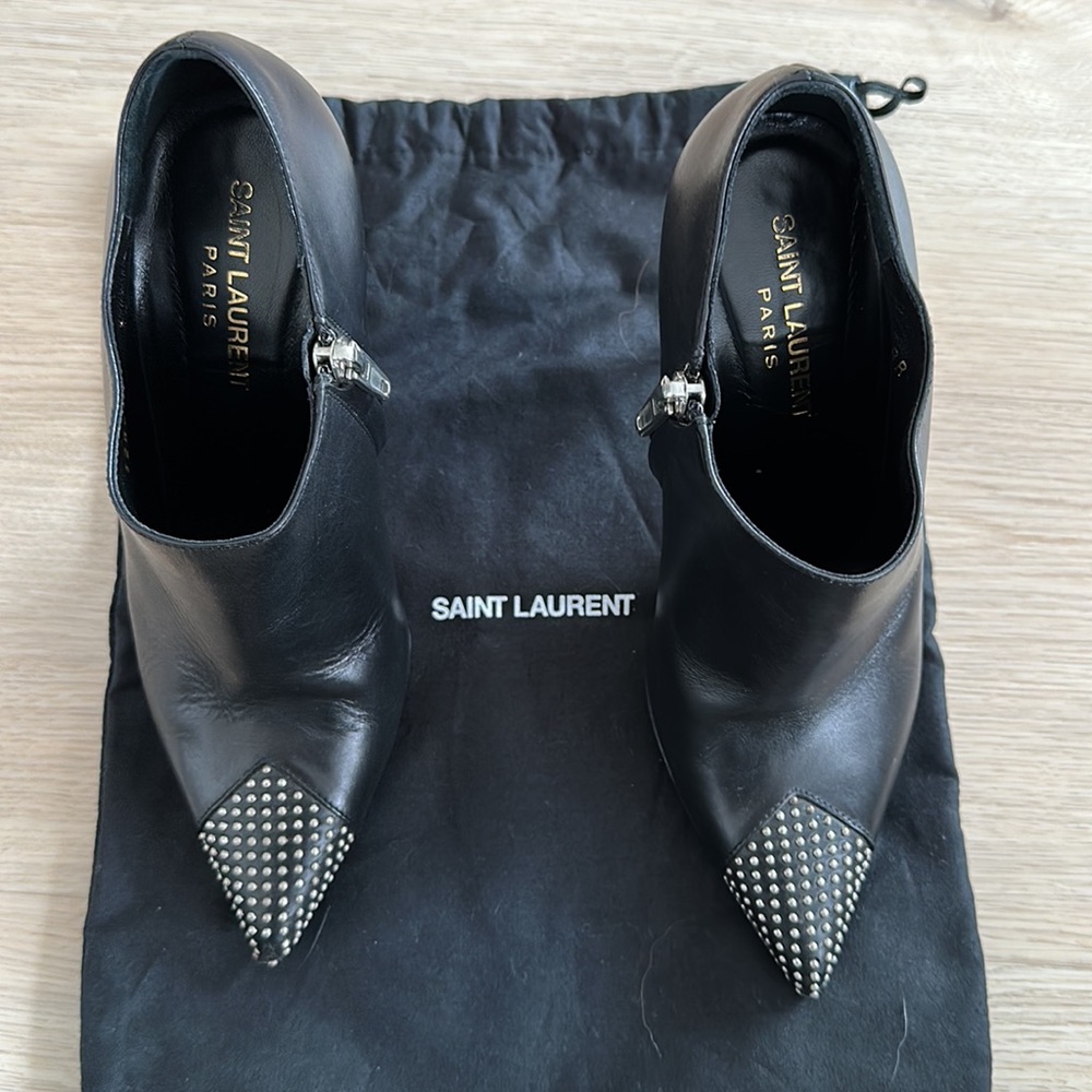 Black Leather Saint Laurent Bootie Heels - Picture 2 of 6
